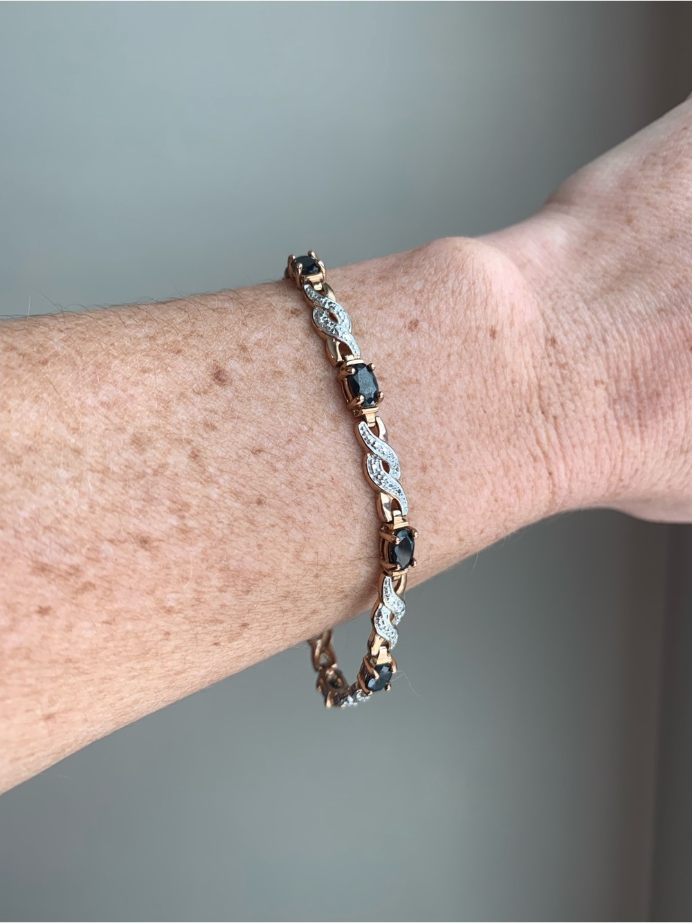 Gold Black Onyx Stone Bracelet 7.5” CZ Link Elegant Tennis Style